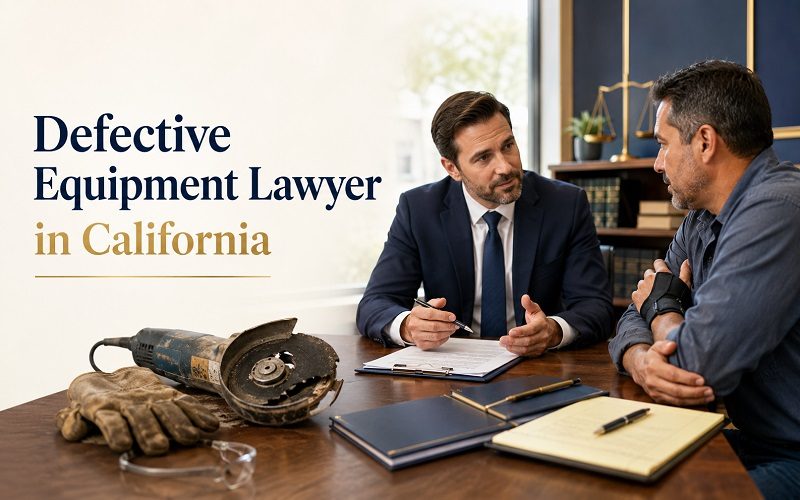 Injured employee consulting a defective equipment lawyer about compensation options.