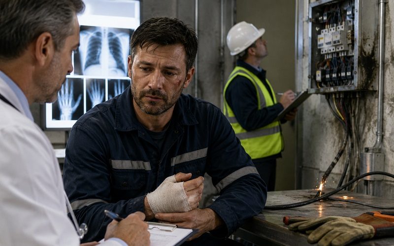 California worker consulting an electrocution injury lawyer after an electrical accident.