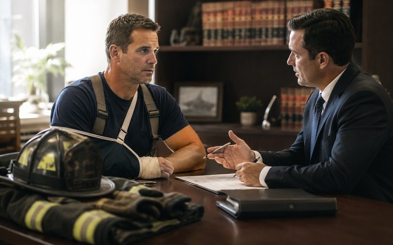 Firefighter receiving legal guidance after suffering an injury while on duty