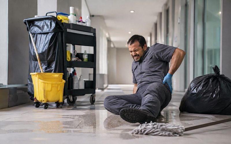 California janitor injured while lifting cleaning supplies during work
