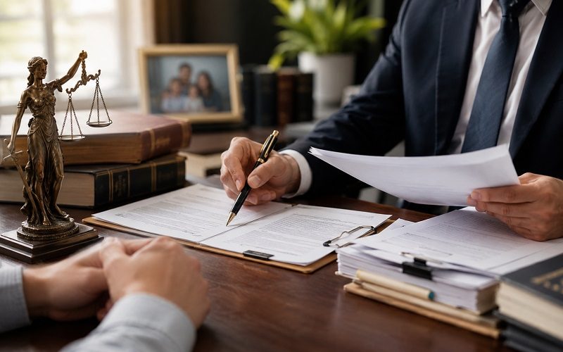 Fatal workplace accident scene with emergency responders, a commercial truck, and legal documents symbolizing California worker death compensation claims.