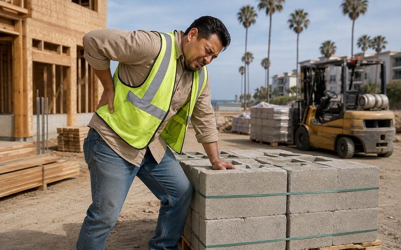 California worker suffering a back injury while lifting heavy materials at work