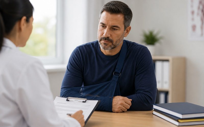 Amazon injury attorney discussing medical care and disability benefits with an injured worker