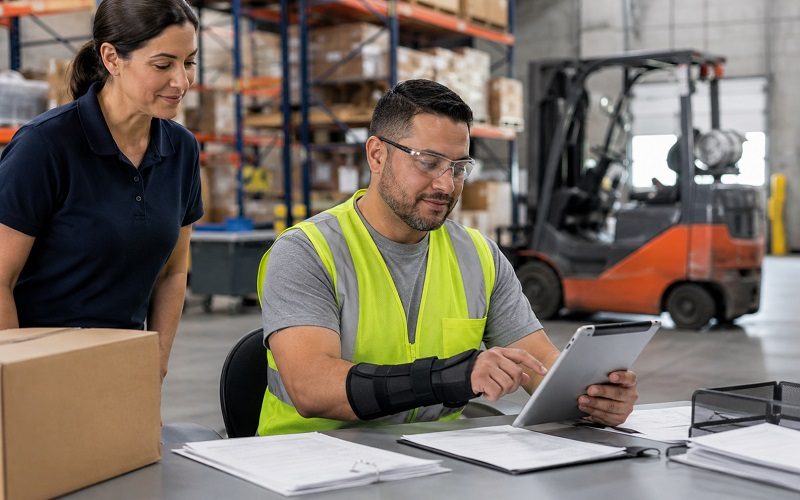 Worker discussing a forklift accident injury claim with a California attorney
