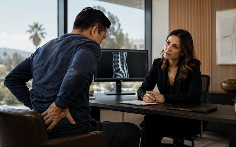 Herniated disc injury lawyer reviewing medical records for a California workplace back injury case