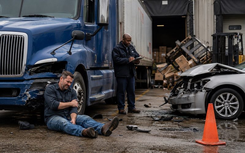 Commercial truck driver suffering a work injury after a highway collision in California