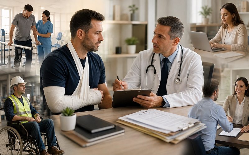 California occupational disease legal services with industrial safety equipment and courtroom gavel